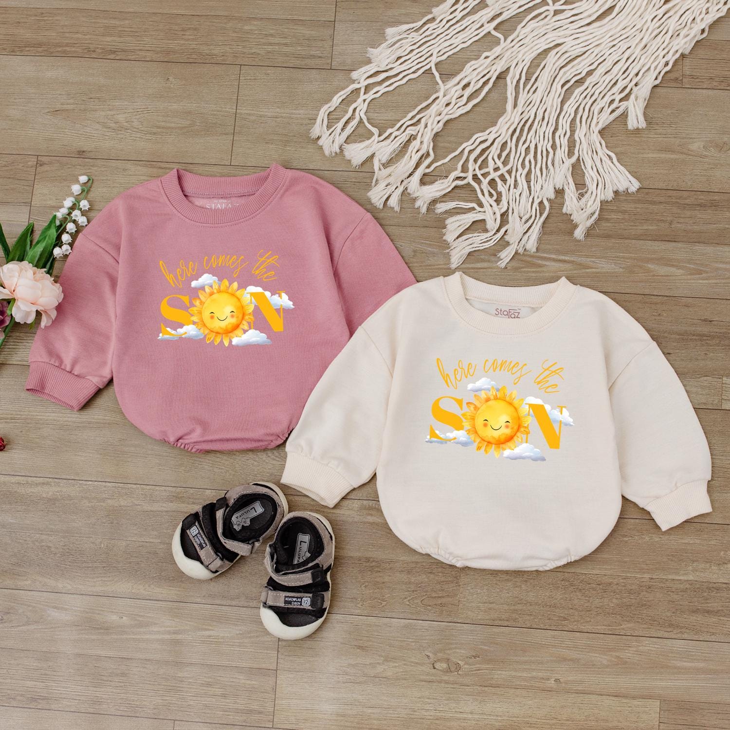 Here Comes the Sun Baby Sweatshirt Toddler Sunshine Outfit Cute Sun Print Pullover Kids Long Sleeve Crewneck Summer Beach Baby Clothes
