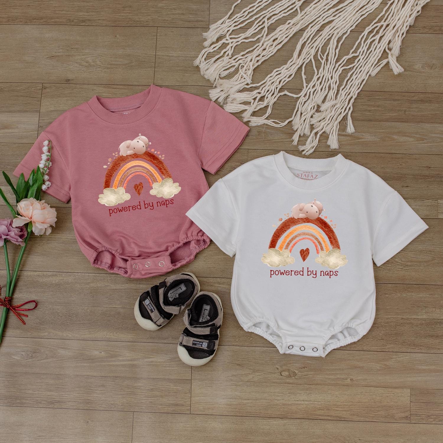 Powered by Naps Funny Baby Romper Neutral Infant Bodysuit Cute Newborn Gift Baby Shower Present Gender Neutral Clothes Soft Cotton Comfortable Everyday Wear
