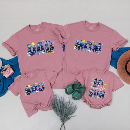 Outer Space 1st Trip Around the Sun Matching Family Birthday Shirts for Boys Special First Party Celebration Comfortable Cotton Outfit