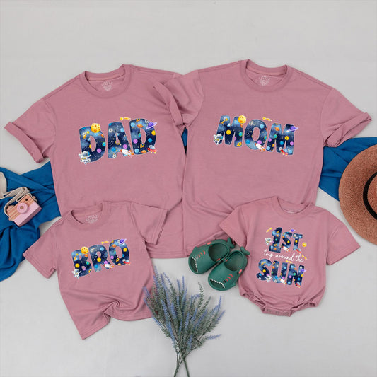Outer Space 1st Trip Around the Sun Matching Family Birthday Shirts for Boys Special First Party Celebration Comfortable Cotton Outfit