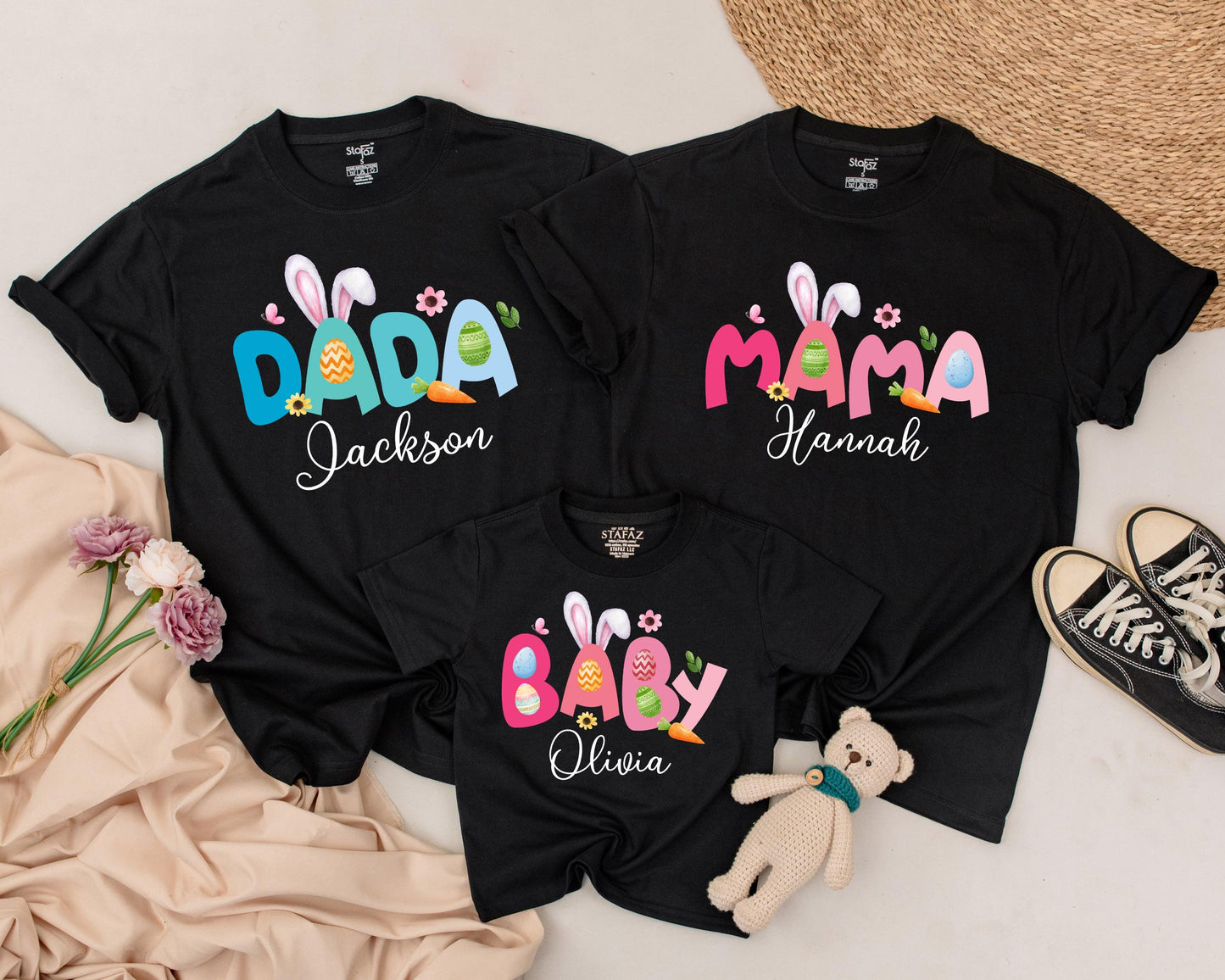 Custom Name Family Matching Easter Shirts, Mommy and Me Outfits for First Easter Day Birthday Celebration Holiday Gifts for Mom Dad Kids