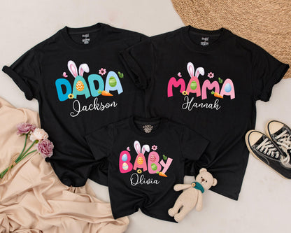 Custom Name Family Matching Easter Shirts, Mommy and Me Outfits for First Easter Day Birthday Celebration Holiday Gifts for Mom Dad Kids
