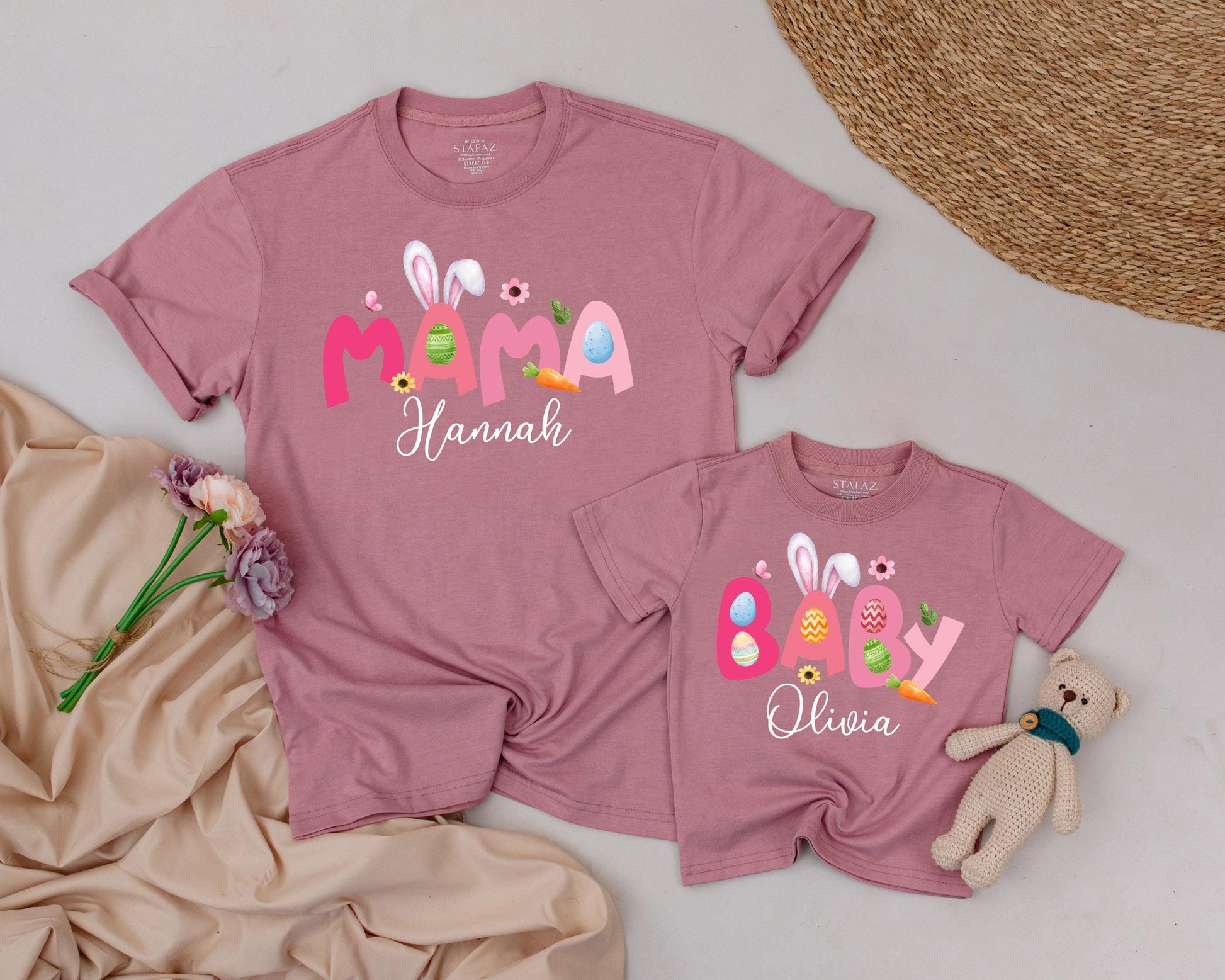 Custom Name Family Matching Easter Shirts, Mommy and Me Outfits for First Easter Day Birthday Celebration Holiday Gifts for Mom Dad Kids