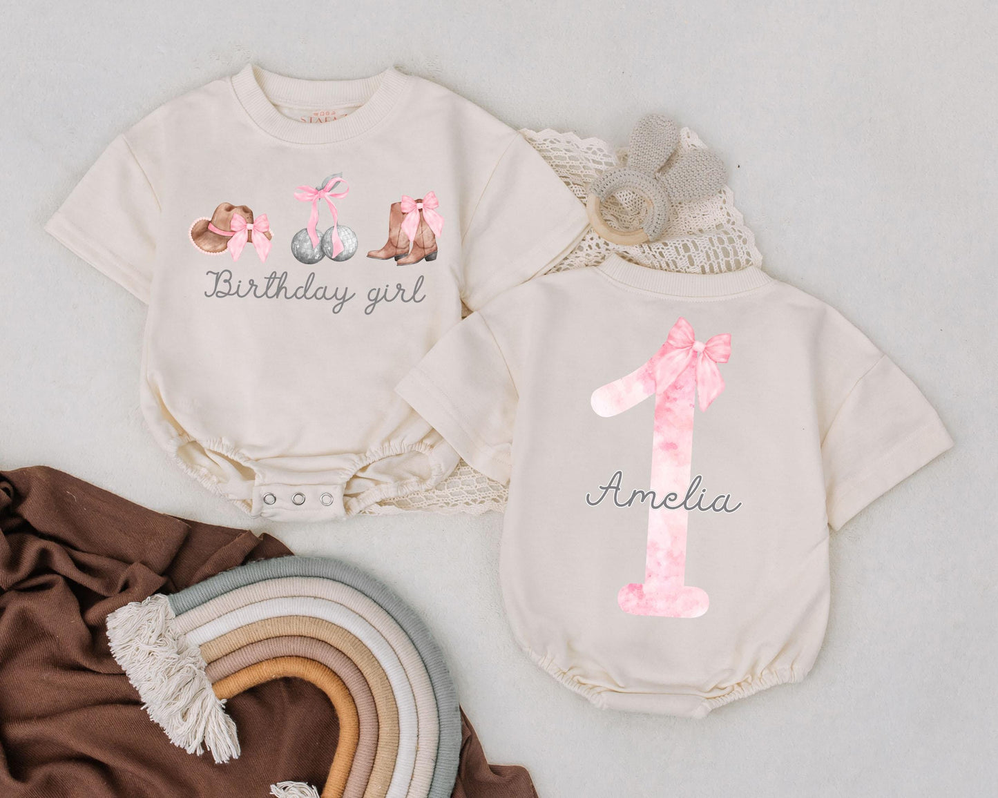 Custom Name Birthday Girl Romper My First Rodeo Outfit Retro Cowgirl Bodysuit Western Baby Clothes 1st Birthday Cowgirl Gift