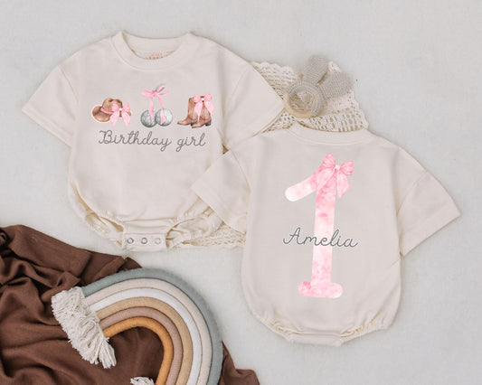 Custom Name Birthday Girl Romper My First Rodeo Outfit Retro Cowgirl Bodysuit Western Baby Clothes 1st Birthday Cowgirl Gift