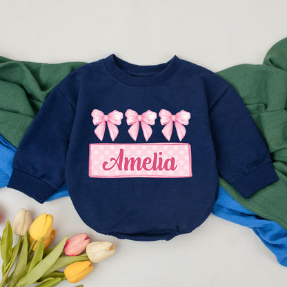 Personalized Pink Bow Birthday Girl Romper First 1st Birthday Infant Bodysuit Baby Shower Gift Cute Celebration Outfit Clothes