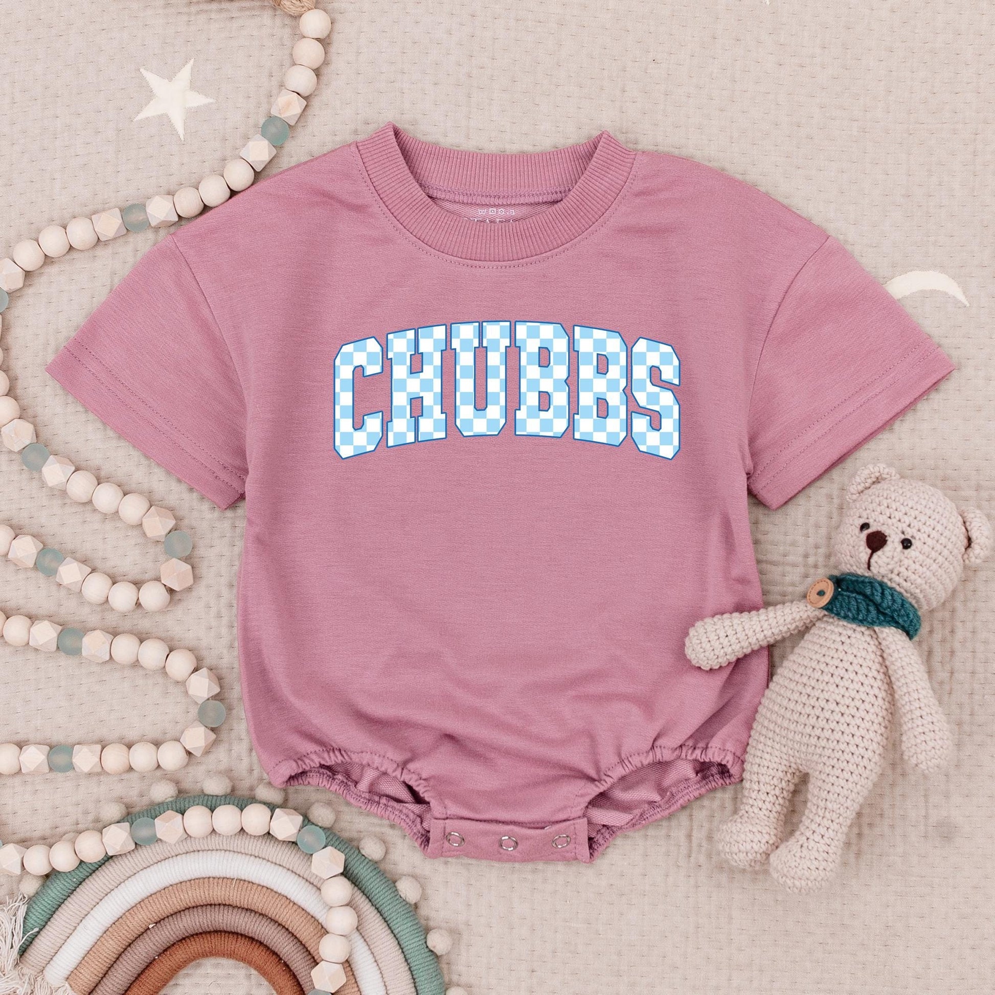 Chubbs Baby Boy Romper Classic Checkerboard Varsity Style First Birthday Outfit Adorable Blue & White Outfit for Little Gents Summer Casual Wear