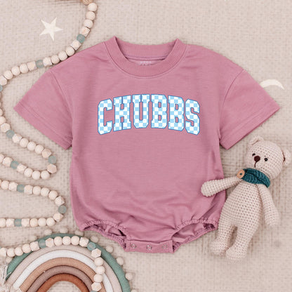 Chubbs Baby Boy Romper Classic Checkerboard Varsity Style First Birthday Outfit Adorable Blue & White Outfit for Little Gents Summer Casual Wear