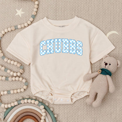 Chubbs Baby Boy Romper Classic Checkerboard Varsity Style First Birthday Outfit Adorable Blue & White Outfit for Little Gents Summer Casual Wear