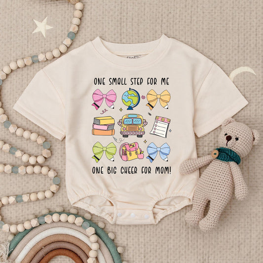Back to School Romper for Girls, One Big Cheer Baby Bodysuit with School Bus, Apple & Bows, First Day Outfit, Teacher Gift, Cute School Clothes (139 chars)