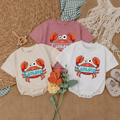 Personalized Summer Crab Baby Romper - Beach Baby Bodysuit, Custom Name Outfit, Nautical Gift for Baby Girl or Boy Shower