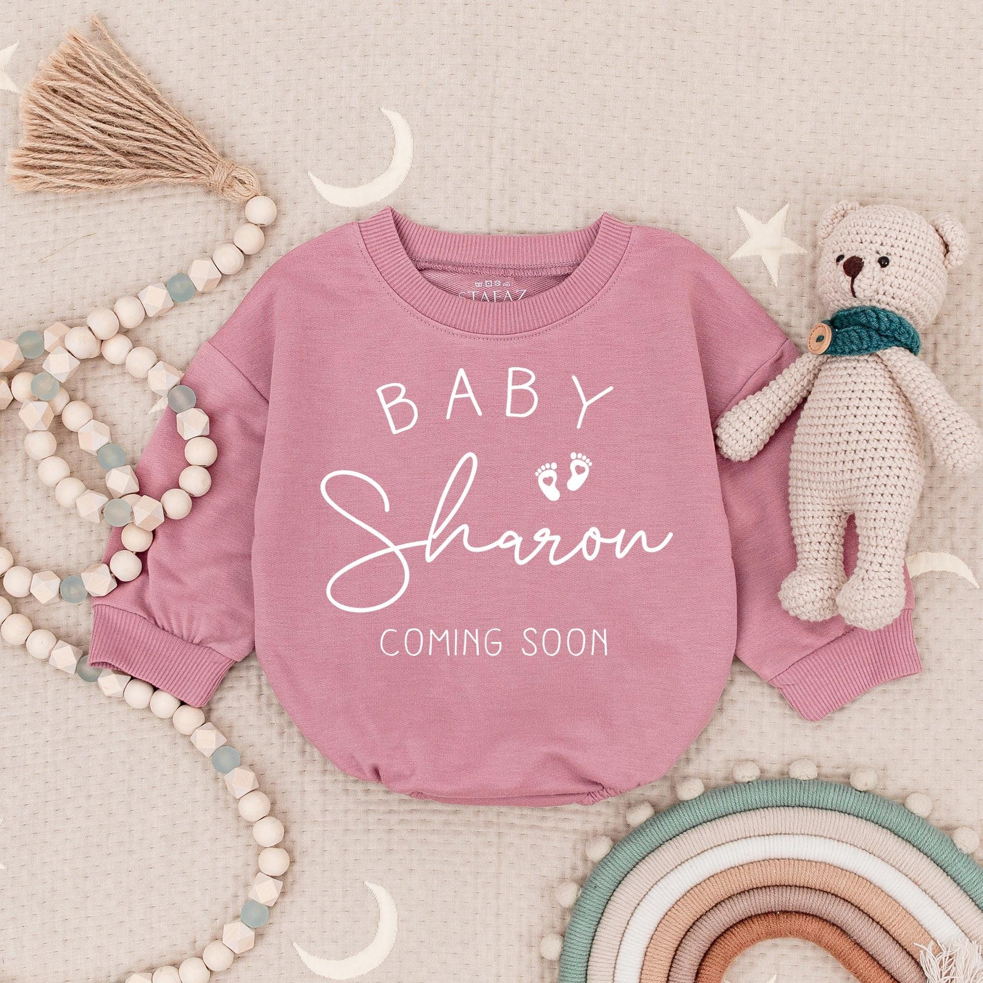 Personalized Baby Announcement Romper Custom Coming Soon Bodysuit Minimalist Black Footprint Newborn Gift Pregnancy Reveal