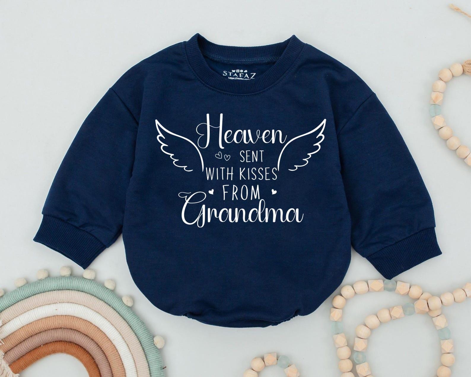 Heaven Sent Baby Bodysuit with Angel Wings, In Memory of Grandma, Custom Newborn Gift, Baby Announcement, Sentimental Baby Shower