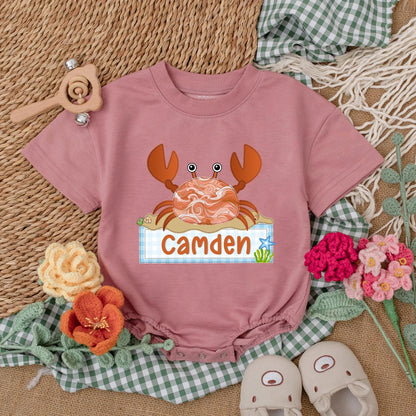 Personalized Cute Crab Baby Romper with Adorable Beach Theme Bodysuit, Soft Summer Outfit for Newborn Girl Boy Baby Shower Gift