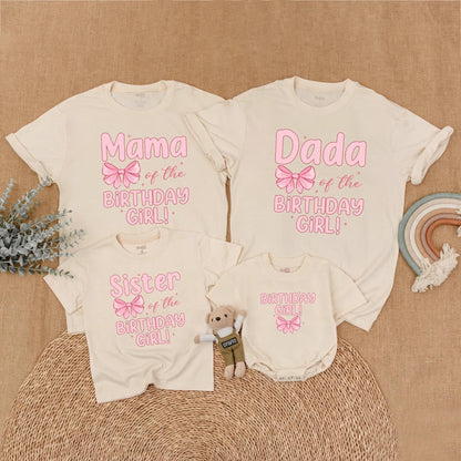 Custom Pink Bow First Birthday Family Shirts Matching Mommy Daddy Baby Girl Outfit First Birthday Gift