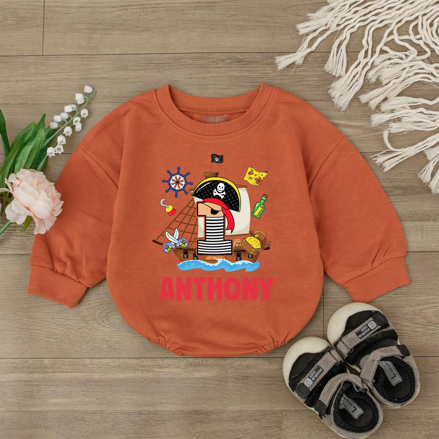 Pirate Baby Romper - Personalized Custom Name Bodysuit First Birthday Outfit Boy Gift - Ocean Theme Toddler Clothes