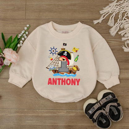 Pirate Baby Romper - Personalized Custom Name Bodysuit First Birthday Outfit Boy Gift - Ocean Theme Toddler Clothes