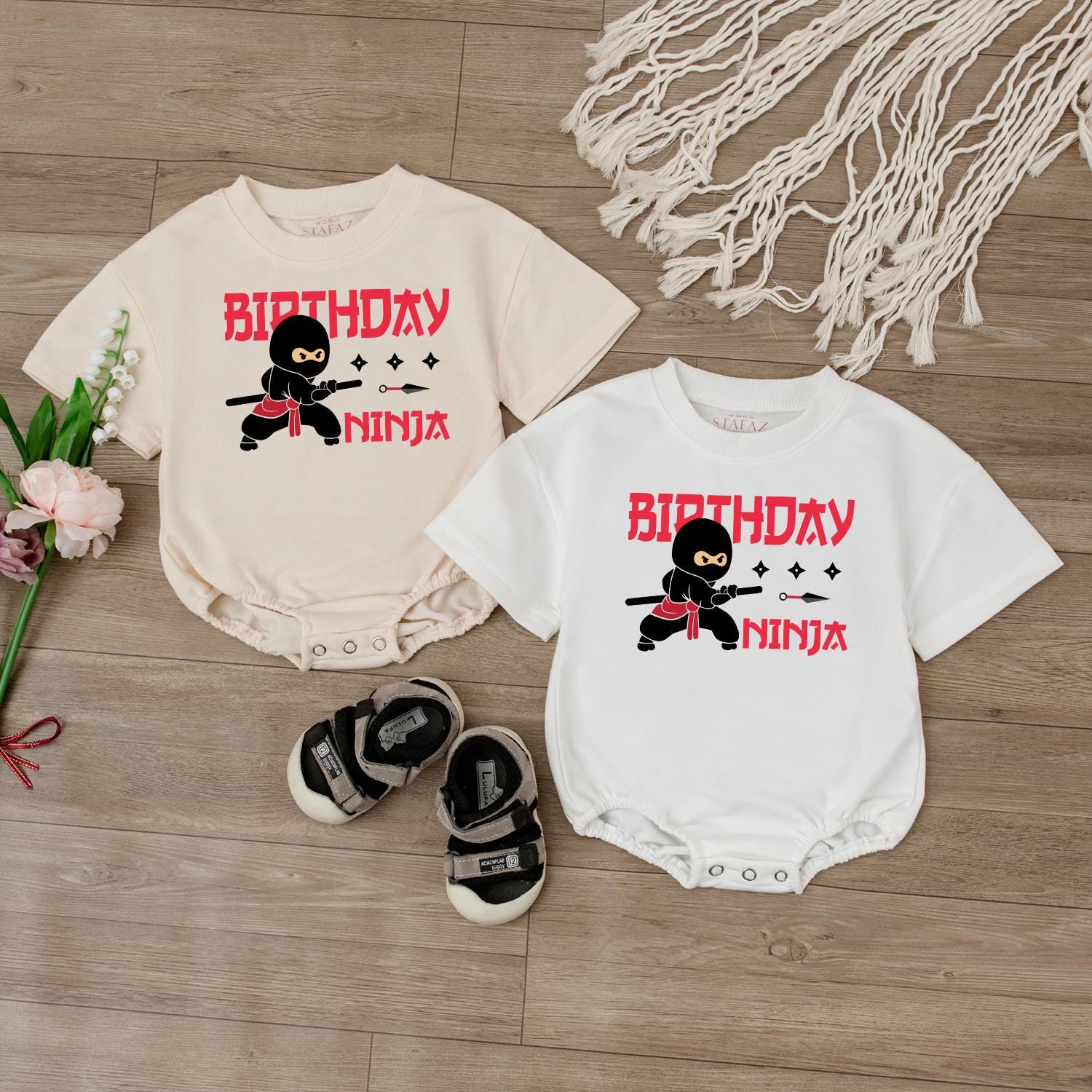Cute Ninja Baby Romper First Birthday Outfit Funny Baby Boy Clothes Personalized Baby Gift Soft Cotton Comfortable