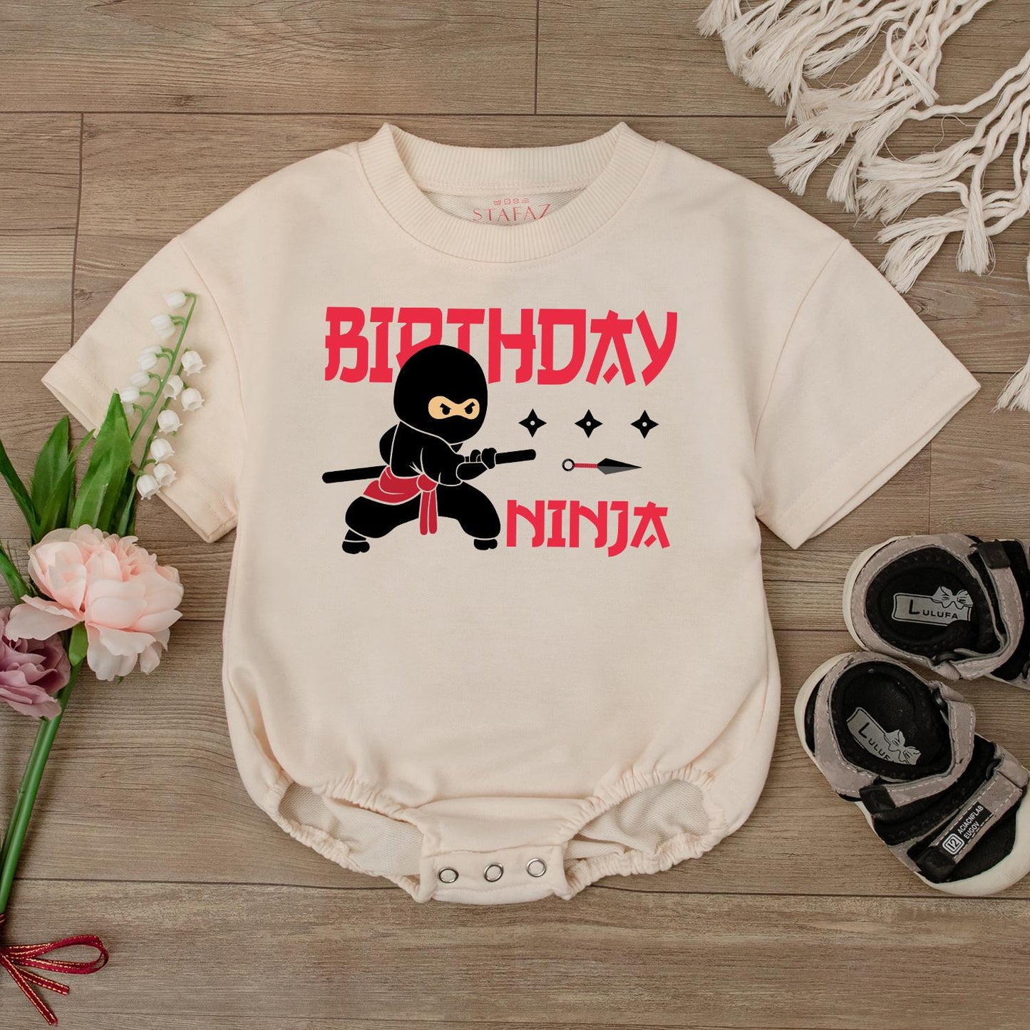 Cute Ninja Baby Romper First Birthday Outfit Funny Baby Boy Clothes Personalized Baby Gift Soft Cotton Comfortable