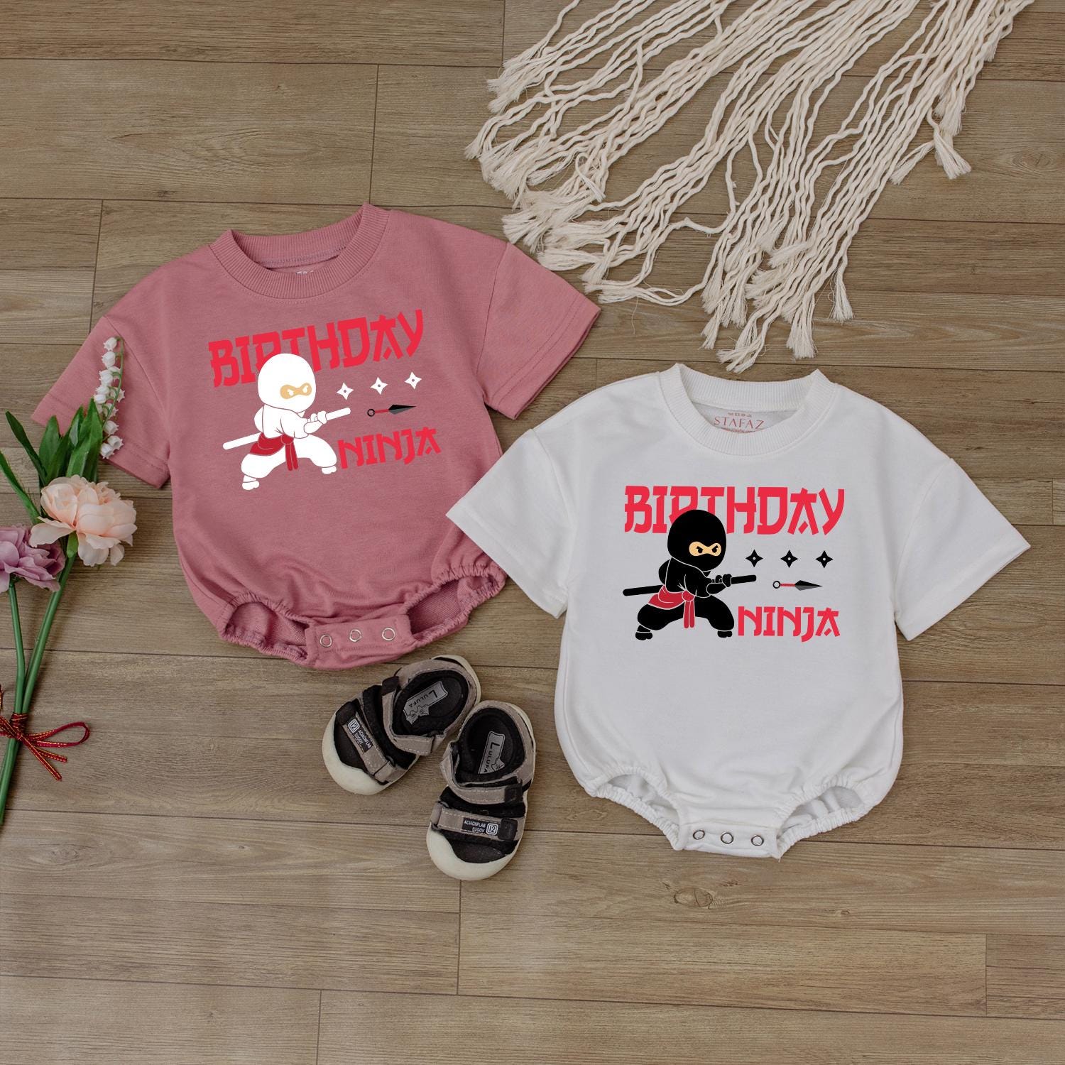 Cute Ninja Baby Romper First Birthday Outfit Funny Baby Boy Clothes Personalized Baby Gift Soft Cotton Comfortable