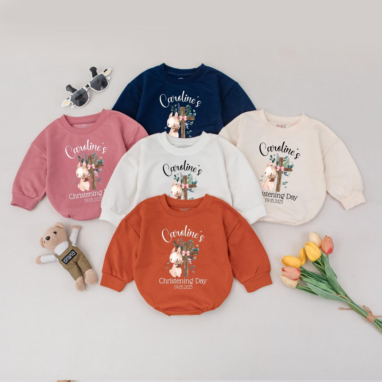 Personalised Christening Day Baby Romper Custom Name Baptism Sleepsuit Baby Girl Christening Outfit New Baby Gift
