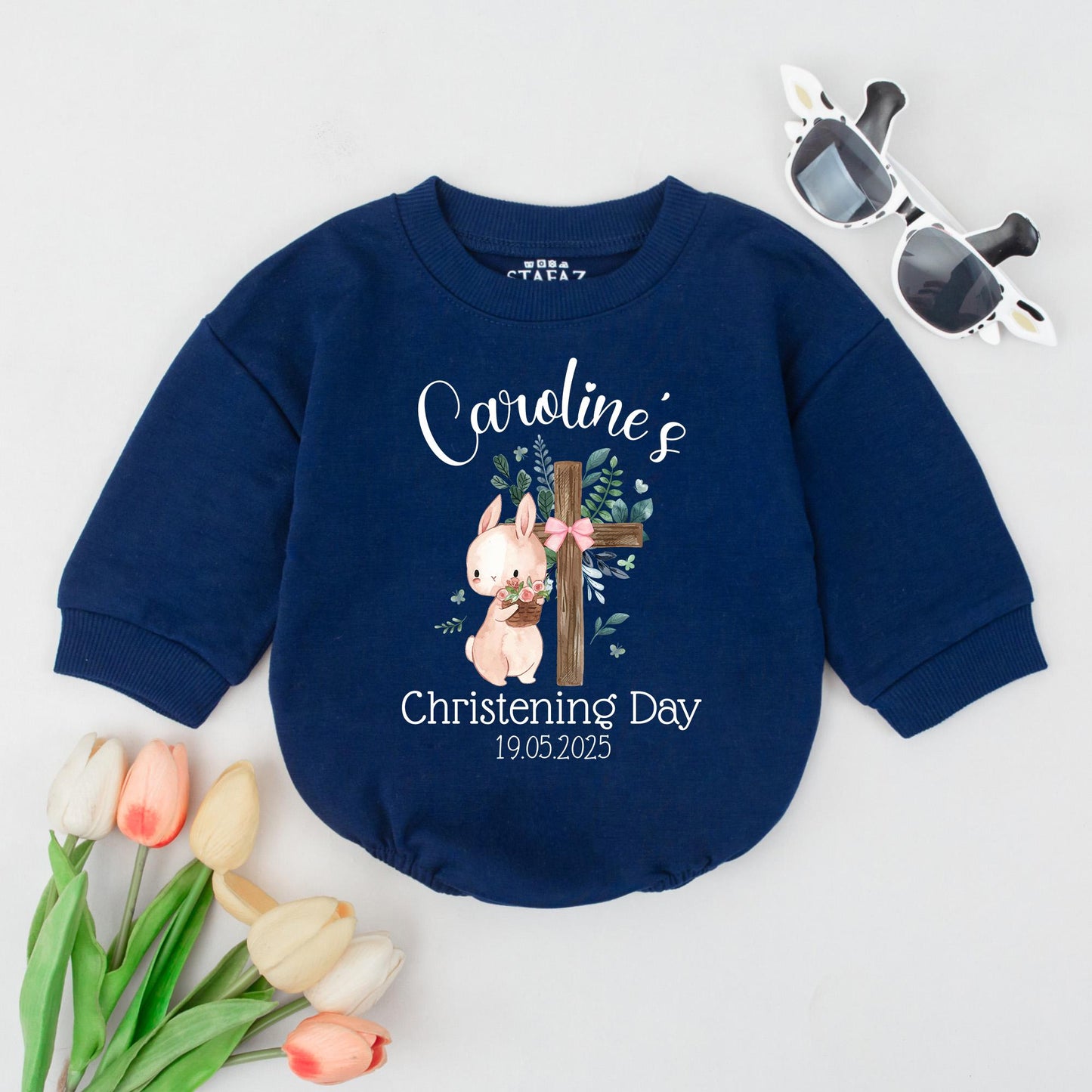 Personalised Christening Day Baby Romper Custom Name Baptism Sleepsuit Baby Girl Christening Outfit New Baby Gift
