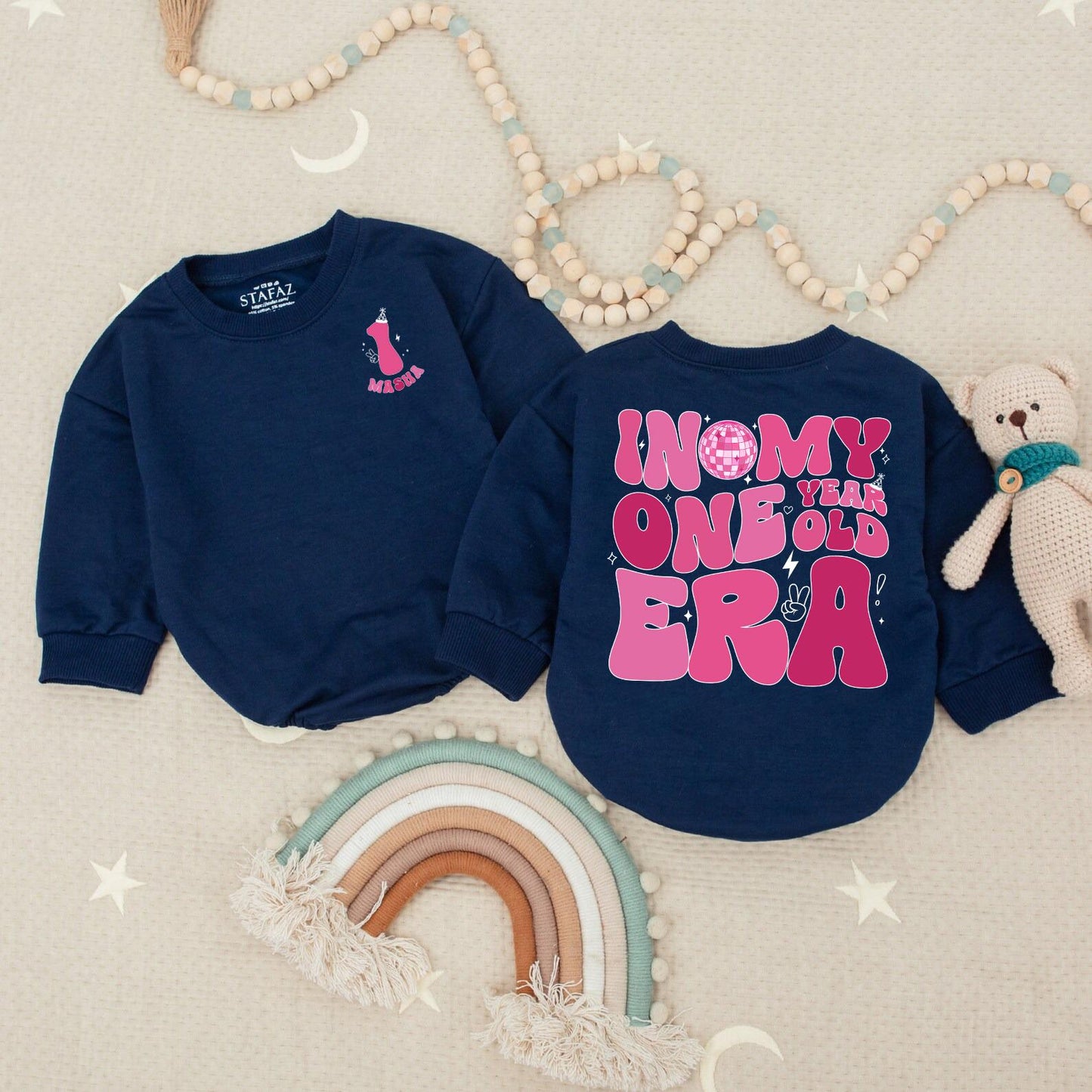 In My One Year Old Era Romper Custom Name Birthday Girl Outfit Fun Disco Ball Design 1st Birthday Party Clothes Gift Personalized Baby Girl Clothes