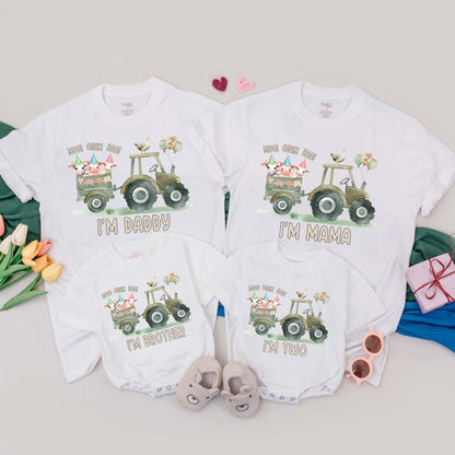 Farm 2nd Birthday Matching Family Shirts Tractor Animals Balloons MOO OINK BAA Daddy Mama Brother Two Tee
