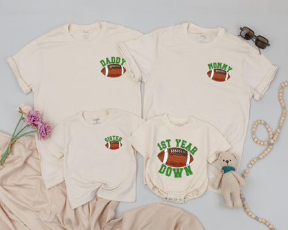 Football First Year Down Matching Family Game Day Shirts Daddy Mommy Sister Baby Outfit Comfortable Soft Cotton Sunday Football Milestone Apparel