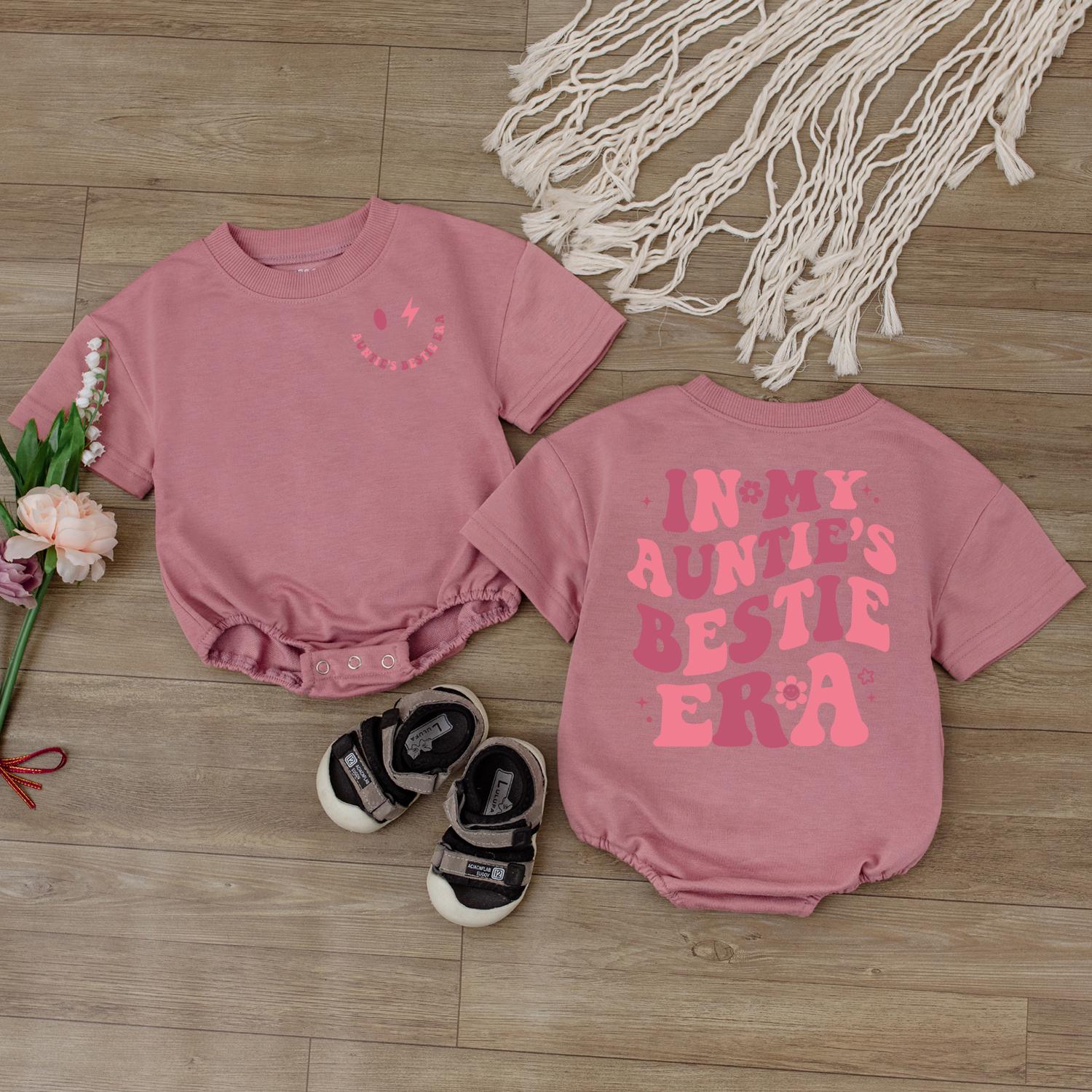 In My Auntie's Bestie Era Baby Bodysuit Cute Retro Aunt Gift for Baby Girl Newborn Romper Sweet Auntie Niece Outfit Cotton Comfort