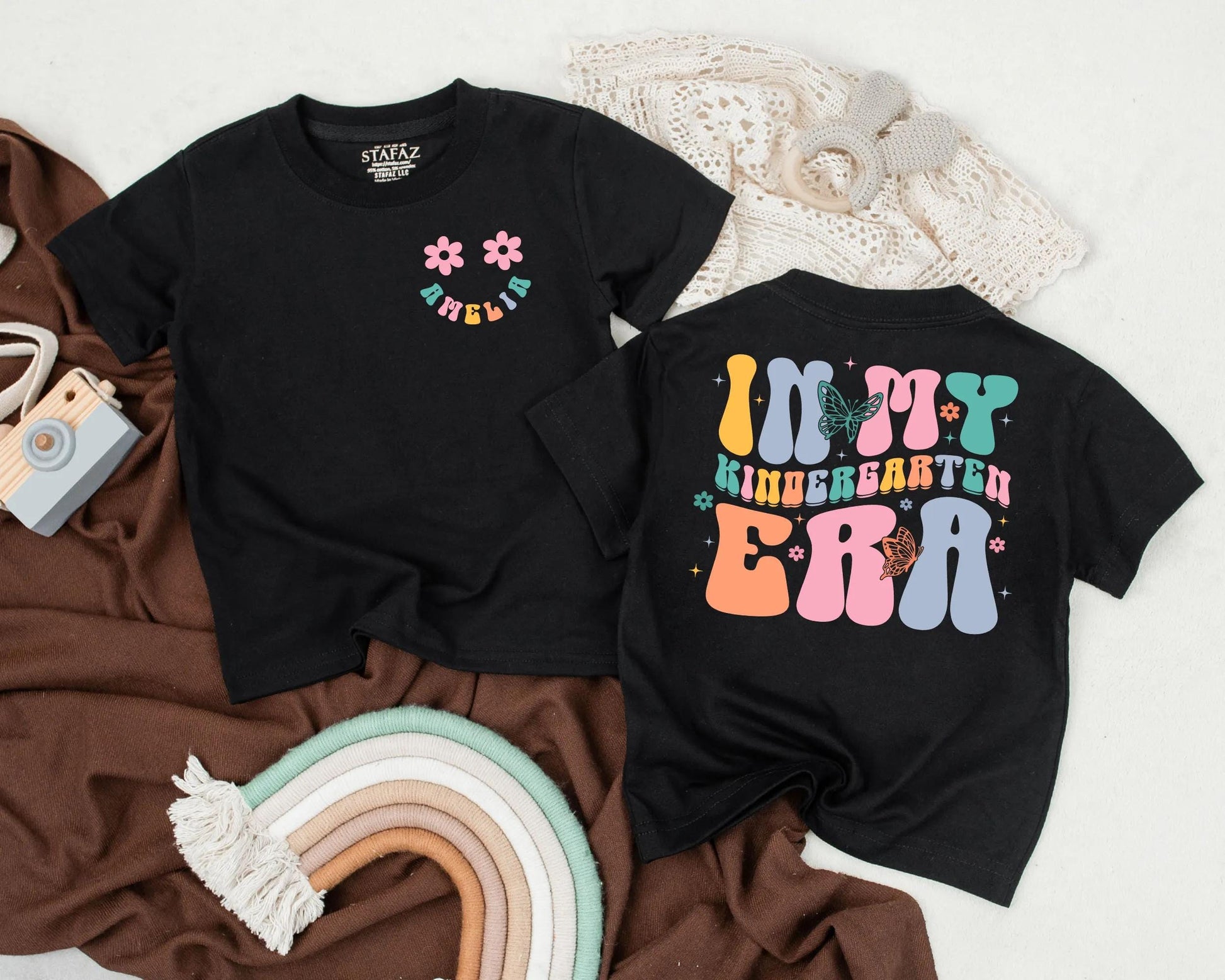Personalized Kindergarten Era Shirt for Toddler Girl - Back to School Tee with Custom Name - First Day of Preschool Outfit - Retro Style