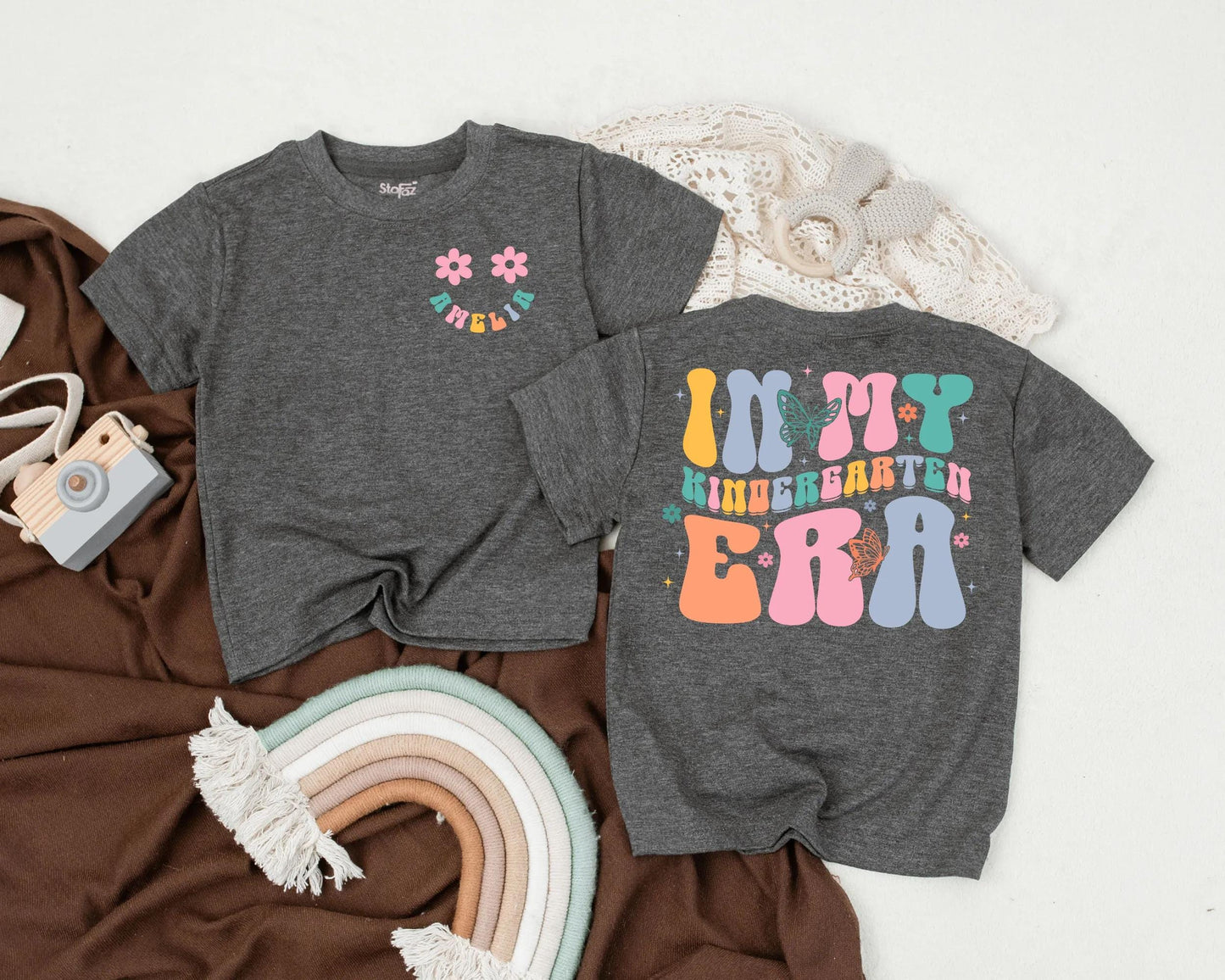 Personalized Kindergarten Era Shirt for Toddler Girl - Back to School Tee with Custom Name - First Day of Preschool Outfit - Retro Style