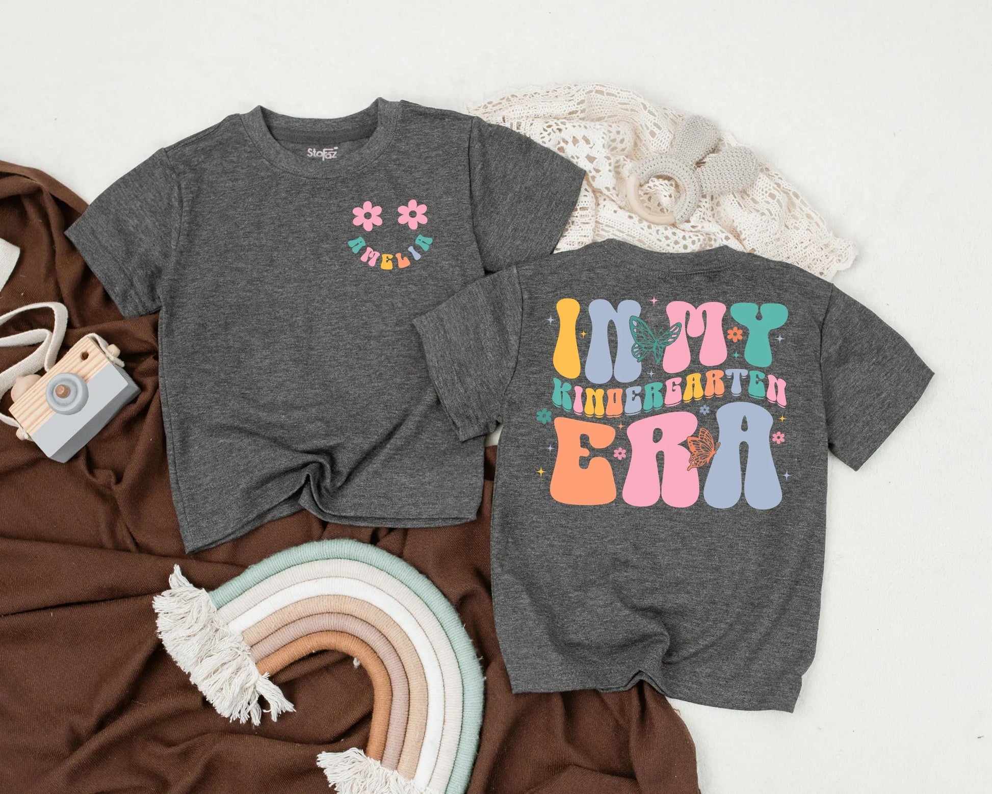 Personalized Kindergarten Era Shirt for Toddler Girl - Back to School Tee with Custom Name - First Day of Preschool Outfit - Retro Style