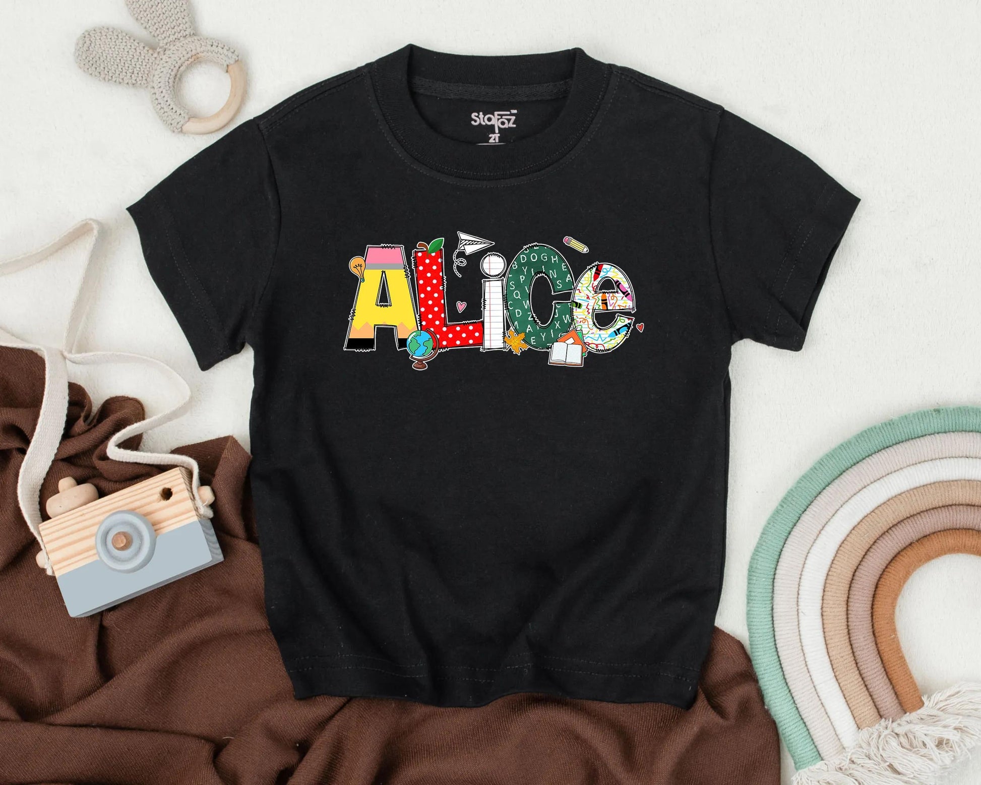 Custom Name Toddler Girl Back to School Shirt Preschool Outfit School Theme Kids Tee Teacher Gift Idea Soft Cotton
