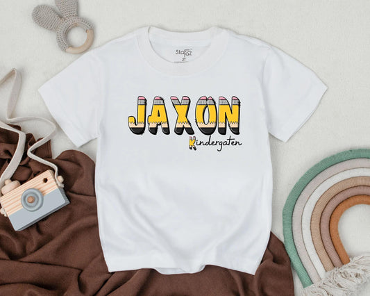 Custom Pencil Name Kindergarten Shirt for Boys First Day of School Toddler Tee