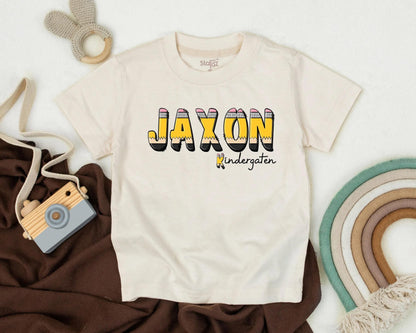 Custom Pencil Name Kindergarten Shirt for Boys First Day of School Toddler Tee
