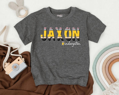 Custom Pencil Name Kindergarten Shirt for Boys First Day of School Toddler Tee