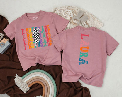 Personalized First Grade Rainbow Lightning Bolt Shirt for Girls or Boys - 1st Grade Name Tee Back to School Gift