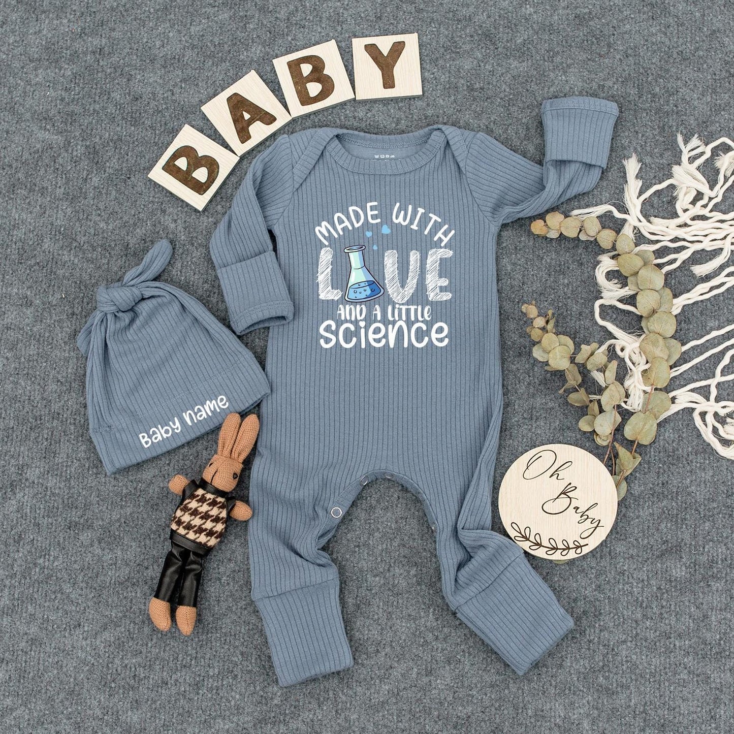 Made with Love & Science Baby Bodysuit Hat Set | Cute Infant Outfit Newborn Gift, Baby Shower Present, Gender Neutral Clothes, Little Science Outfit 134