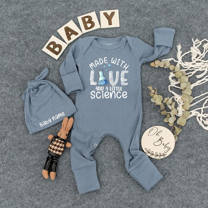 Made with Love & Science Baby Bodysuit Hat Set | Cute Infant Outfit Newborn Gift, Baby Shower Present, Gender Neutral Clothes, Little Science Outfit 134