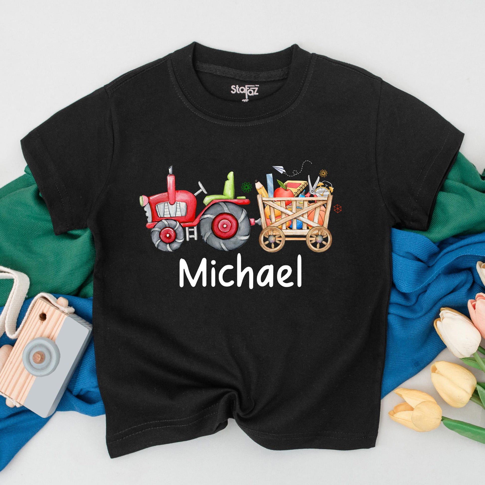 Personalized Name Tractor Shirt Boys Back to School Toddler Tee Preschool Farm Theme First Day of School Outfit Custom