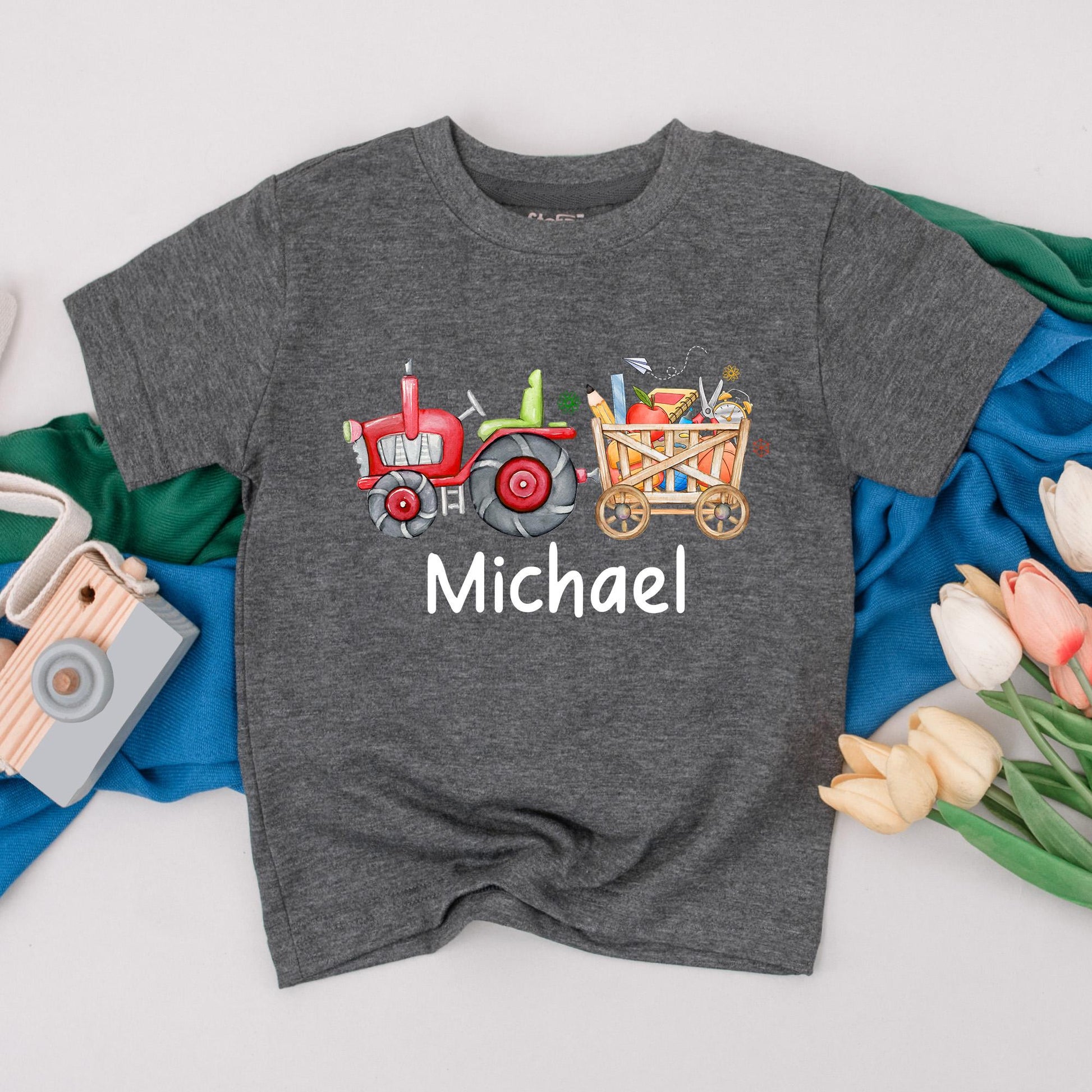Personalized Name Tractor Shirt Boys Back to School Toddler Tee Preschool Farm Theme First Day of School Outfit Custom