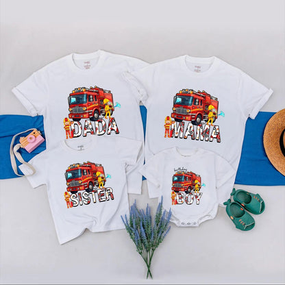 Matching Fire Truck Family Birthday Shirts for Birthday Boy Dada Mama Brother Firefighter Party Outfits