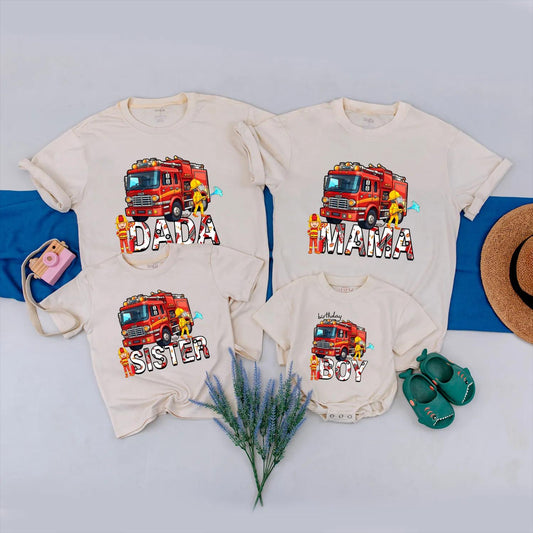 Matching Fire Truck Family Birthday Shirts for Birthday Boy Dada Mama Brother Firefighter Party Outfits