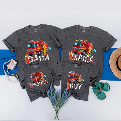 Matching Fire Truck Family Birthday Shirts for Birthday Boy Dada Mama Brother Firefighter Party Outfits