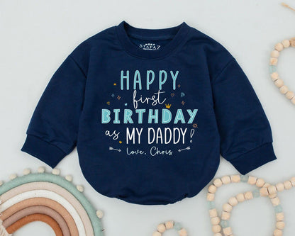 Happy 1st Birthday Daddy Baby Boy Romper - Teal & Black Design with 'Love, Chris' Cute Birthday Gift for Dad! Personalized Bodysuit Outfit