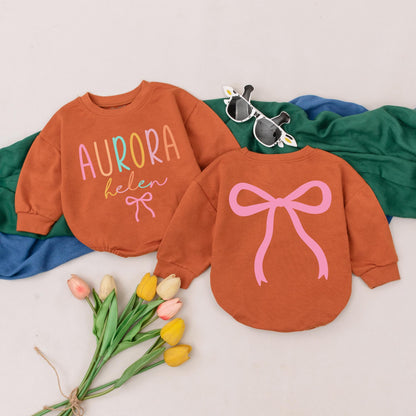 Pastel Rainbow Aurora "helen" Baby Girl Romper Pink Bow Birthday Outfit Personalized Infant Shower Gift
