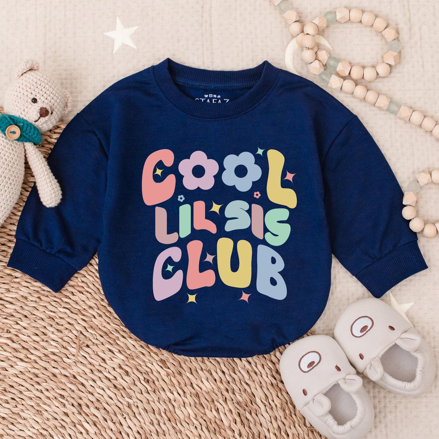 Cool Lil Sis Club Baby Romper with Floral Design - Little Sister Clothes Birthday Gift Baby Shower Gift for Newborn Girls, Bubble Romper Outfit