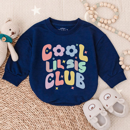 Cool Lil Sis Club Baby Romper with Floral Design - Little Sister Clothes Birthday Gift Baby Shower Gift for Newborn Girls, Bubble Romper Outfit