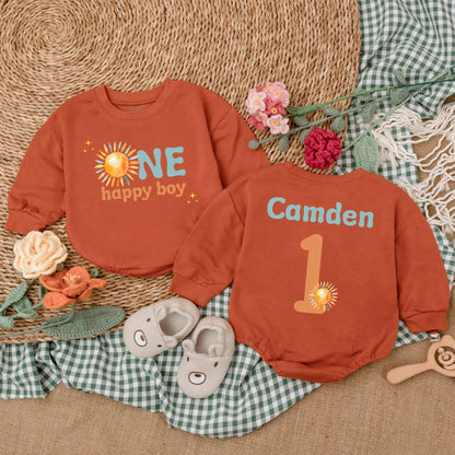 One Happy Boy 1st Birthday Romper Boho Sun Design First Trip Around The Sun Baby Bodysuit Summer Sunshine Outfit Gift